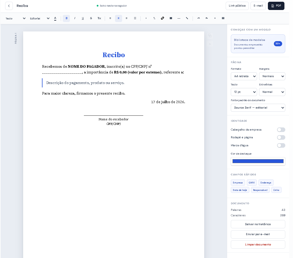 Editor de documentos com preenchimento automático